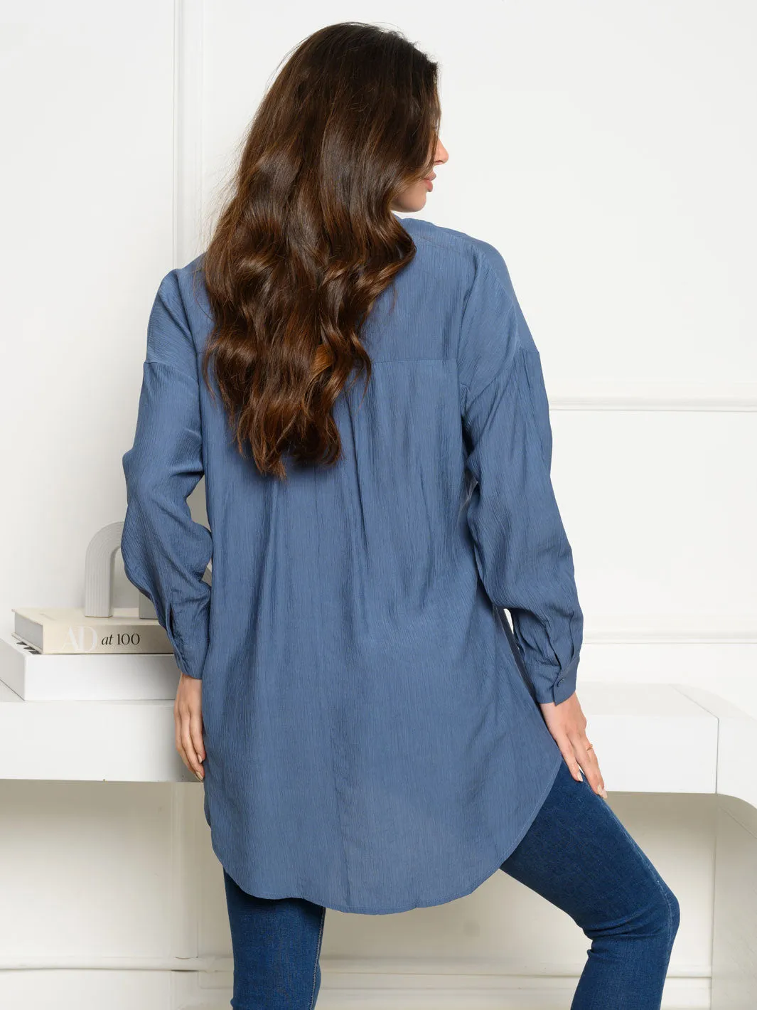 WOMEN'S LONG SLEEVE COLLAR BUTTON UP TUNIC TOP
