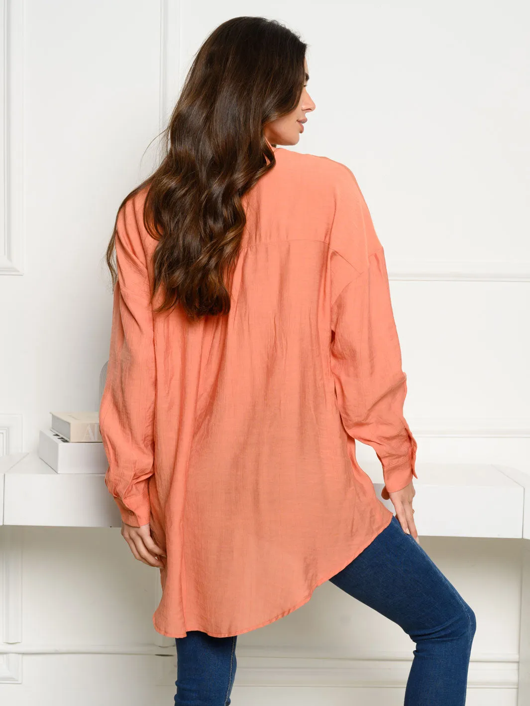 WOMEN'S LONG SLEEVE COLLAR BUTTON UP TUNIC TOP