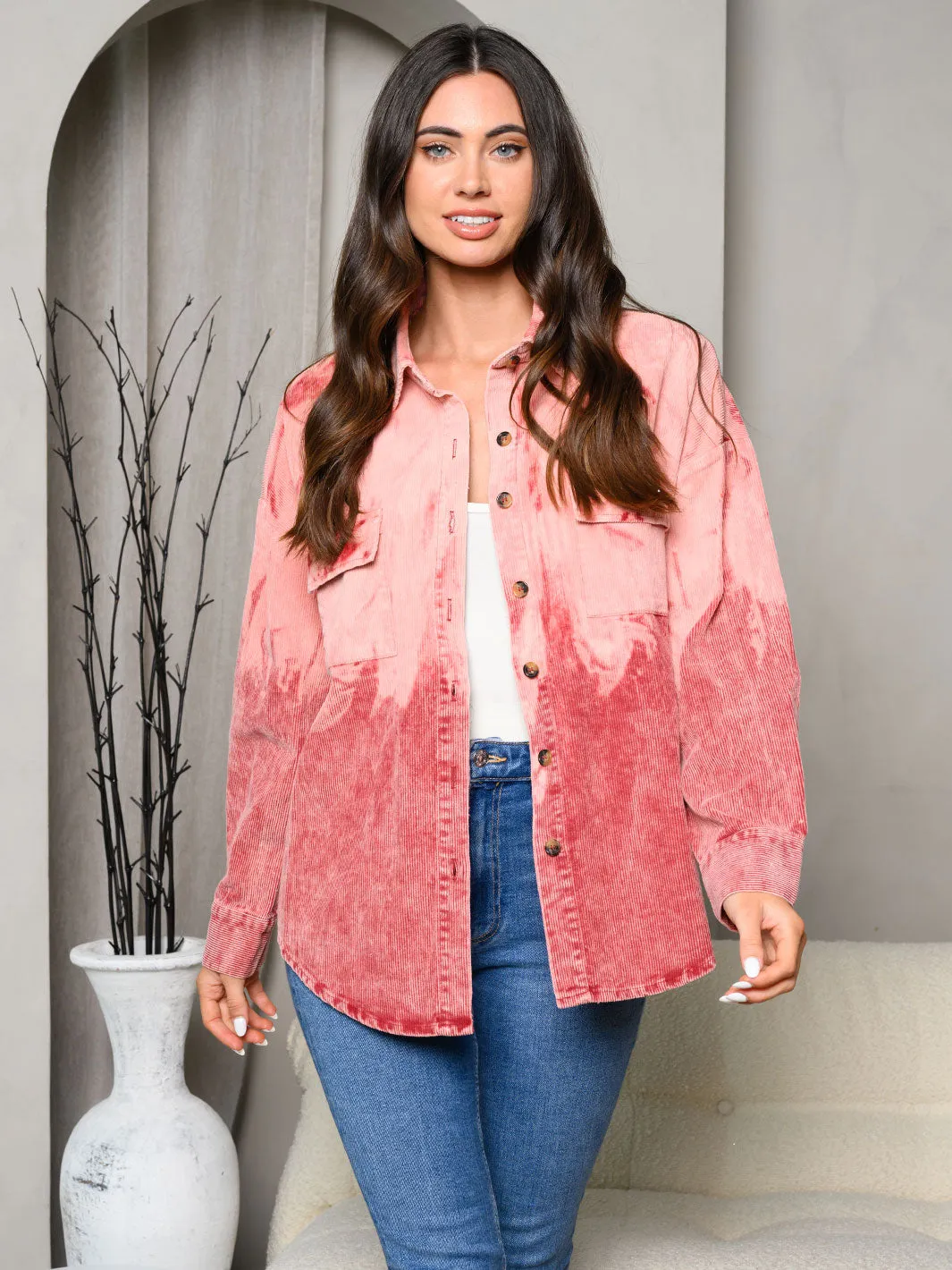 WOMEN'S LONG SLEEVE CORDUROY COLORBLOCK SHIRT TOP