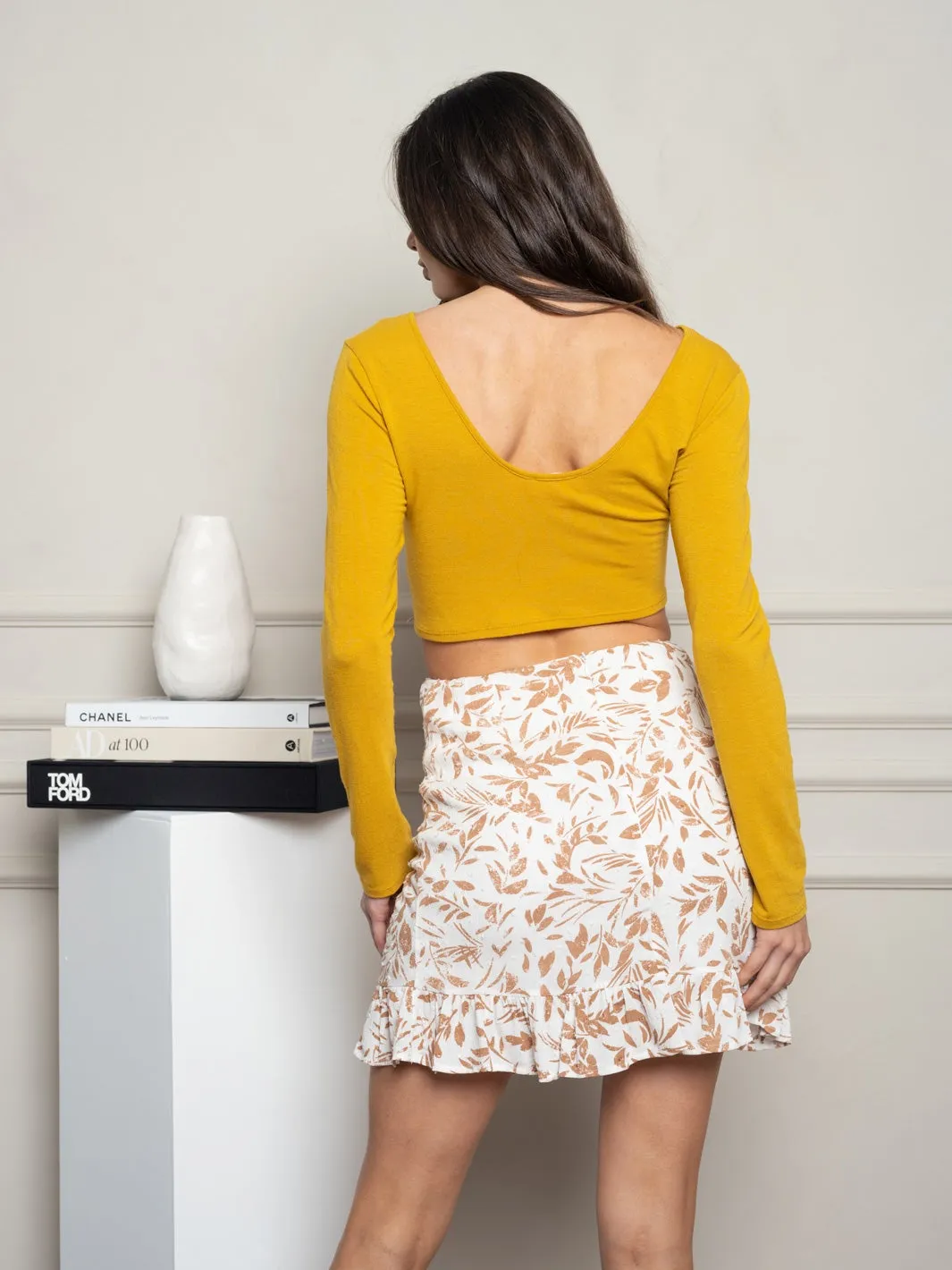 WOMEN'S LONG SLEEVE CROP KNIT TOP