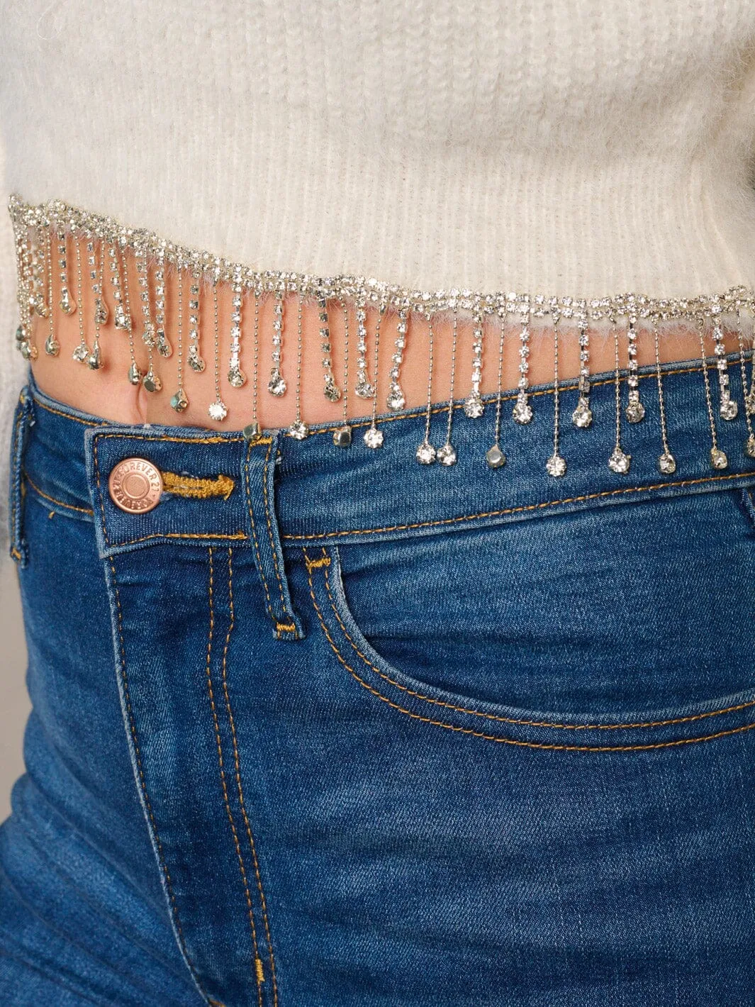 WOMEN'S LONG SLEEVE STUDS FRINGE DETAILED CROP TOP