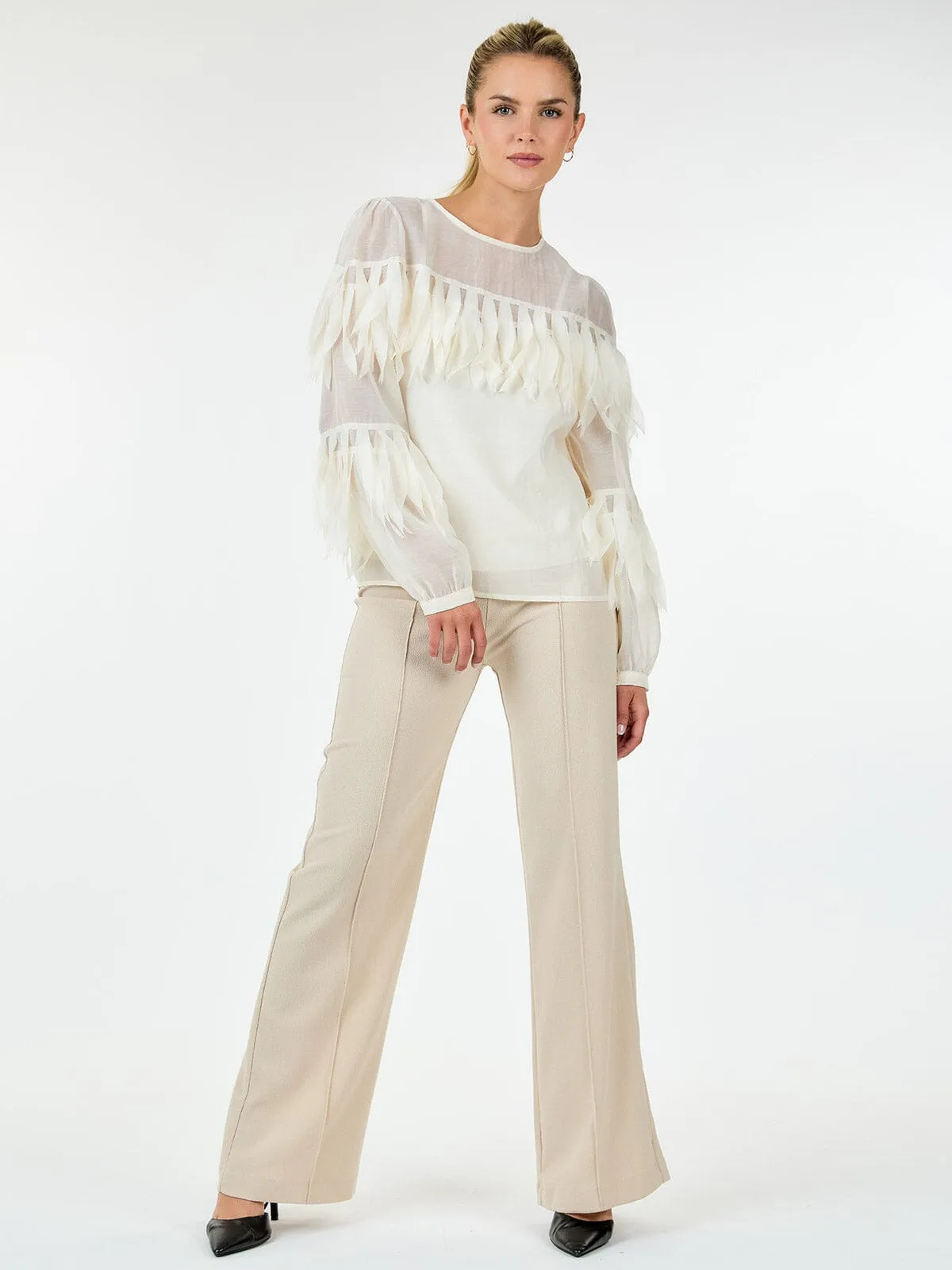 WOMEN'S LONG SLEEVE TIERED FRINGE BLOUSE
