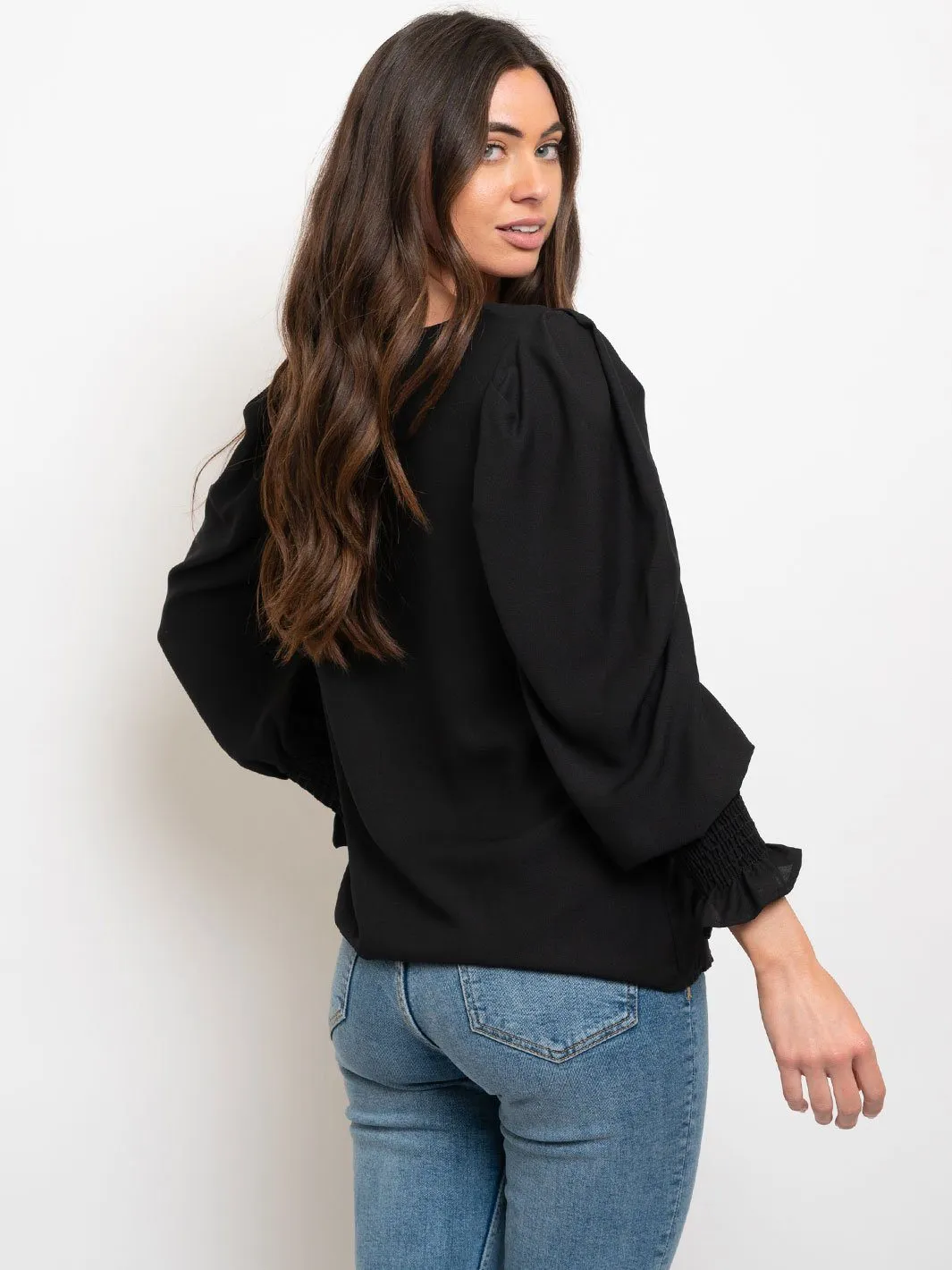 WOMEN'S LONG SMOCK DETAIL SLEEVES TOP