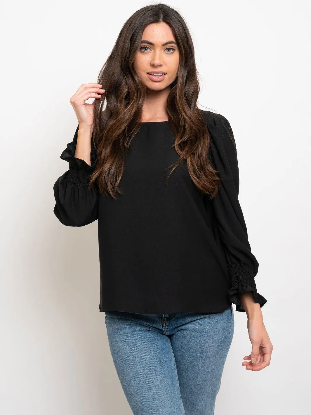 WOMEN'S LONG SMOCK DETAIL SLEEVES TOP