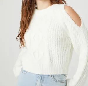 Women’s Open-Shoulder Cropped Sweater – Vanilla | Forever 21