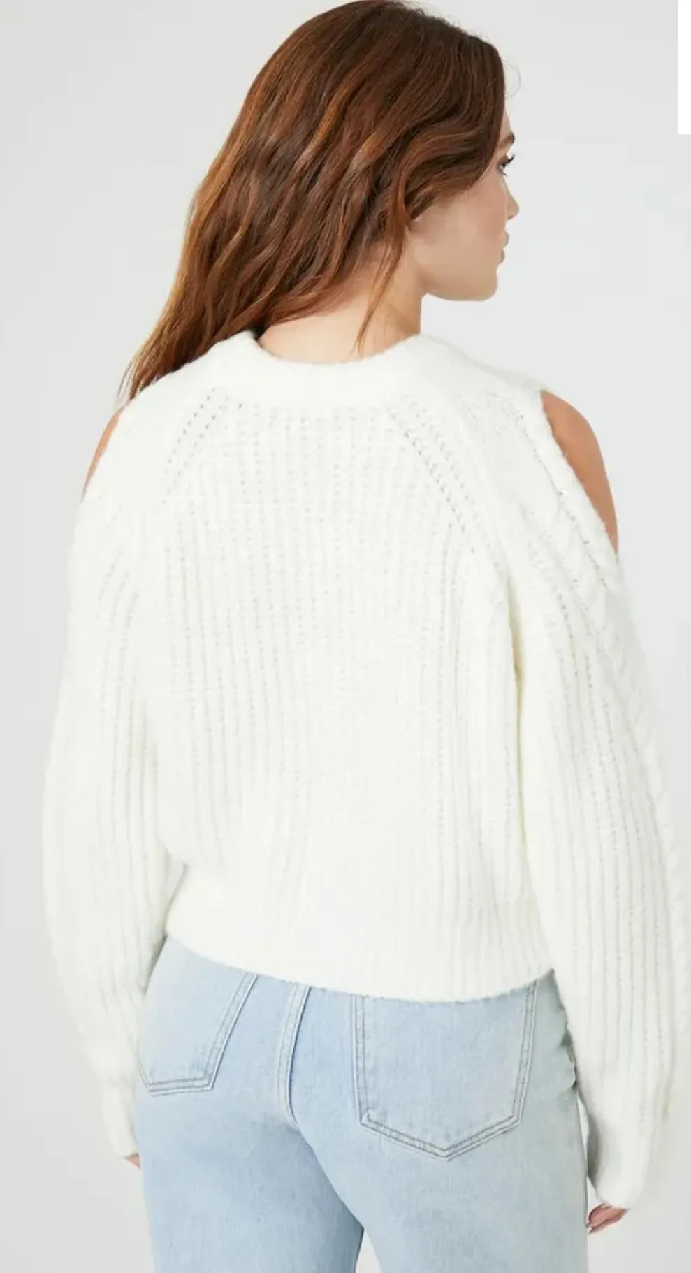 Women’s Open-Shoulder Cropped Sweater – Vanilla | Forever 21