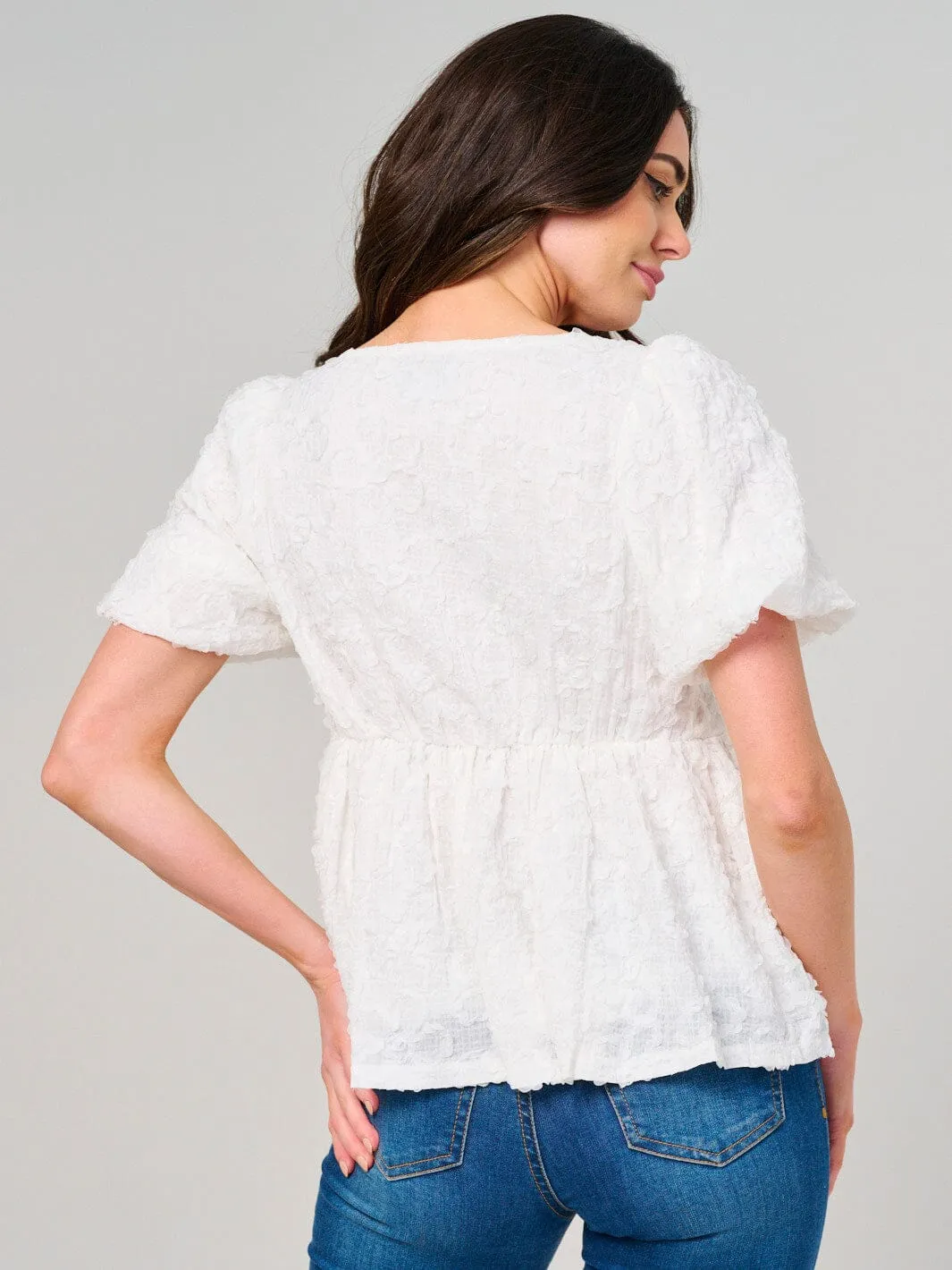 WOMEN'S SHORT PUFF SLEEVE SQUARE NECK DETAILED BLOUSE