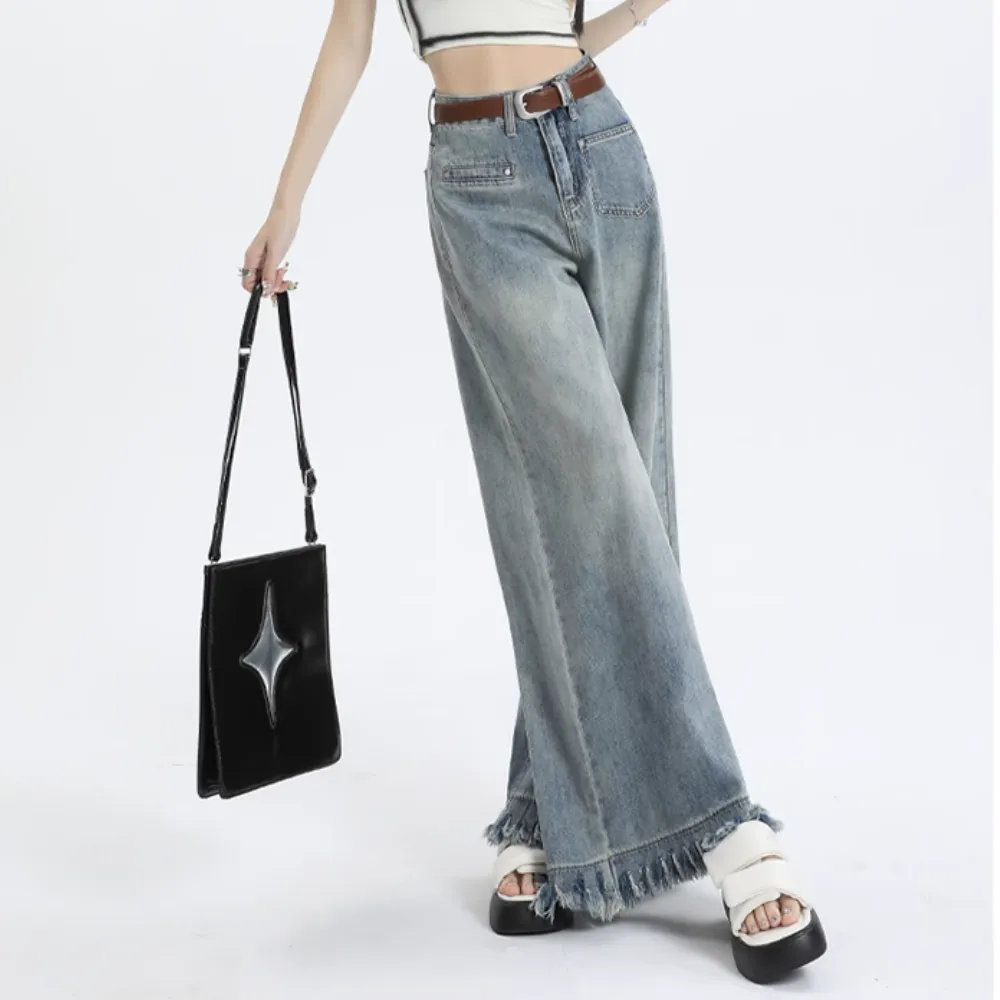 Women's Solid Color Raw Hem Wide Leg Jeans