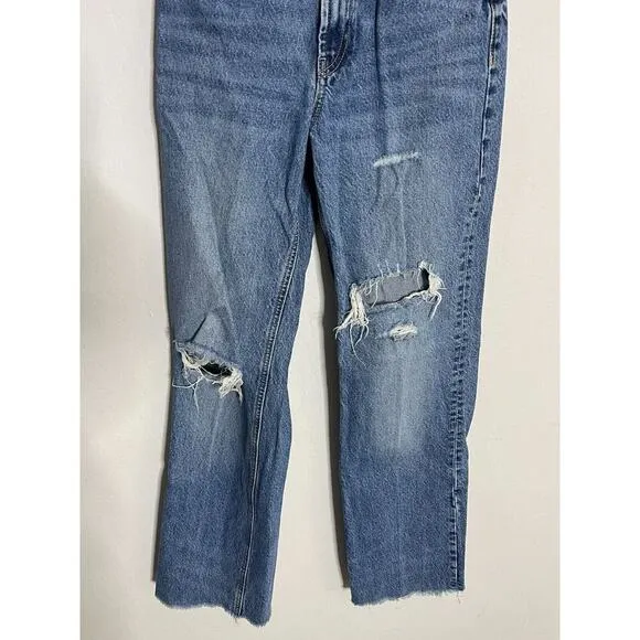Zara Jeans 2 High Rise Wide Leg Denim Medium Distressed