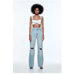 Zara Jeans 2 High Rise Wide Leg Denim Medium Distressed