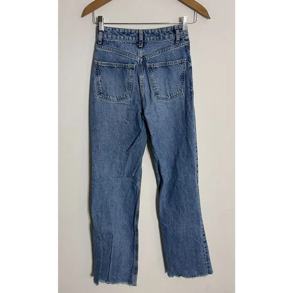 Zara Jeans 2 High Rise Wide Leg Denim Medium Distressed
