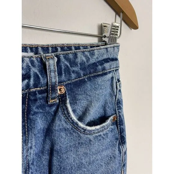 Zara Jeans 2 High Rise Wide Leg Denim Medium Distressed