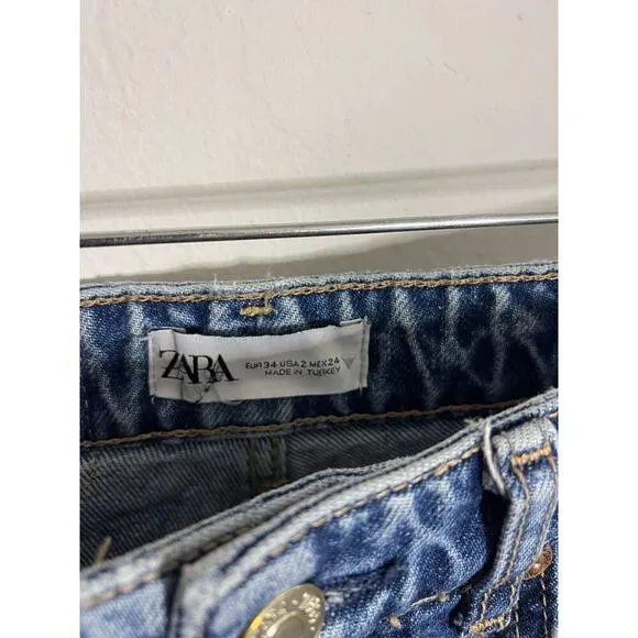 Zara Jeans 2 High Rise Wide Leg Denim Medium Distressed