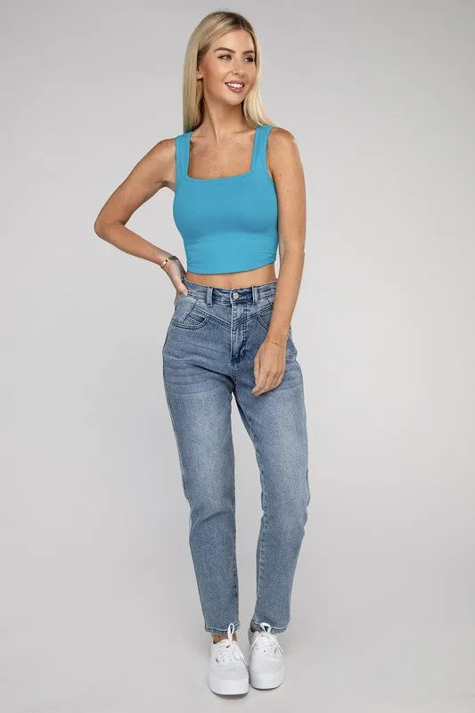 Zenana Cotton Square Neck Cropped Top