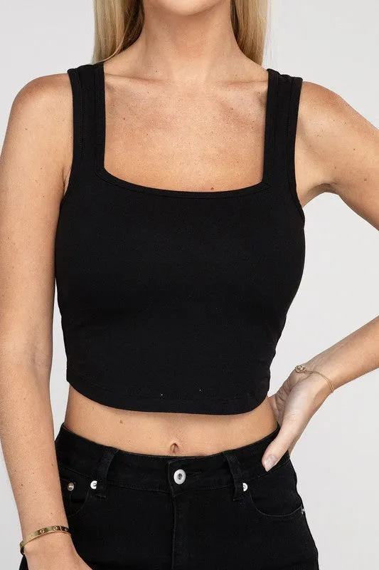 Zenana Cotton Square Neck Cropped Top