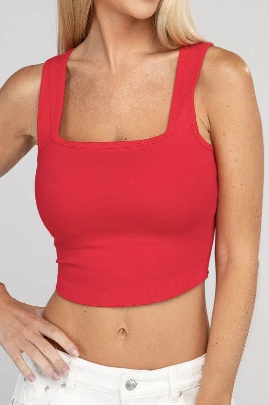 Zenana Cotton Square Neck Cropped Top
