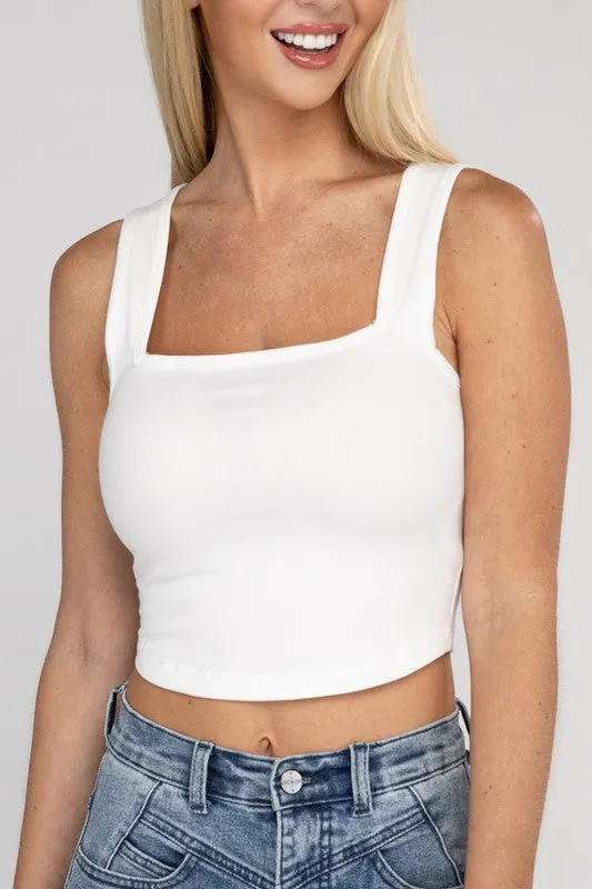 Zenana Cotton Square Neck Cropped Top